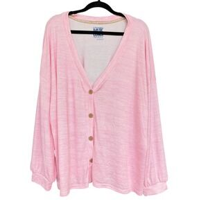 Muk Luks Cardigan Sweater Womens 2X Pink Butter Knit Button Front Lightweight